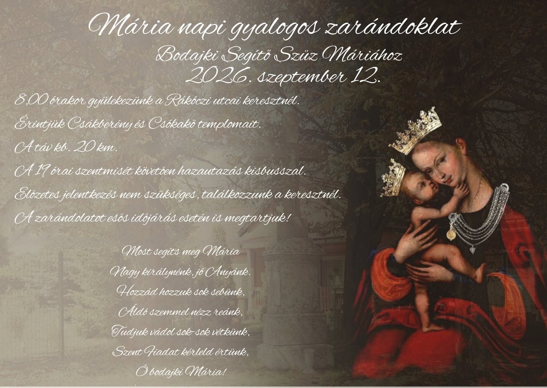 Mária napi gyalogos zarándoklat