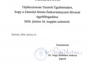 Tájékoztatás ügyfélfogadási szünetről